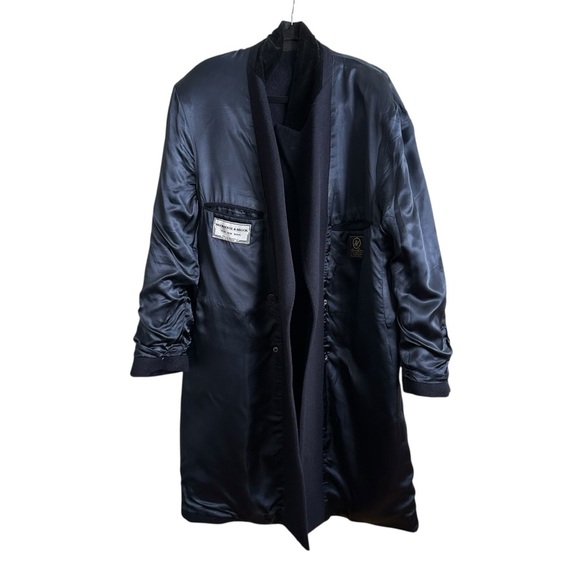 HARVIE & HUDSON London Vintage Navy Wool Overcoat Velvet Collar Quiet Luxury - Picture 10 of 16